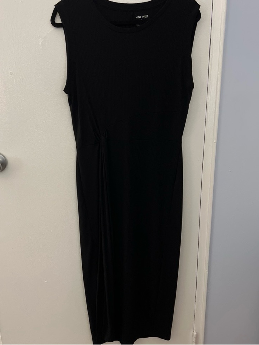 Nine West Black Sleeveless Knot-Detail MIDI Dress
